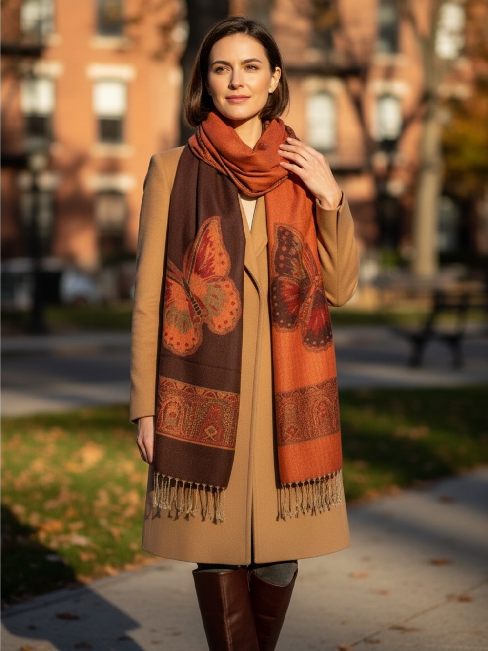 Oversized Butterfly Jacquard Fringe Wrap Shawl Scarf 28 x 69